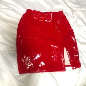 Boohoo Red Faux Leather Skirt